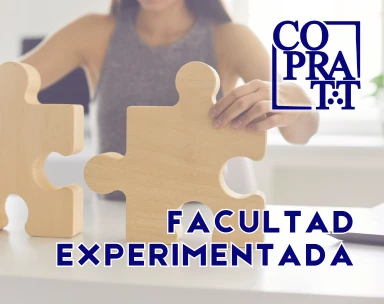 Imagen de una mujer uniendo piezas de un rompecabezas, escrito están las palabras Facultad Integrada COPRATT